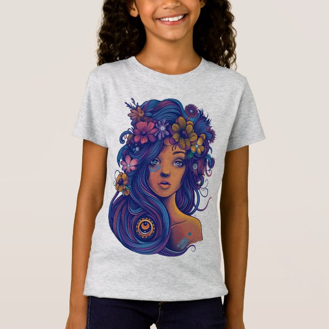 T-Shirt Femme d'Imaginaire Boho avec cheveux floraux (Devant)