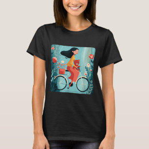 T-shirt Femme drôle avec vélo de fille et costume d'ours e