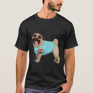 T-shirt Femme Drôle Chien Carlin I Love Maman Tattoo Cadea