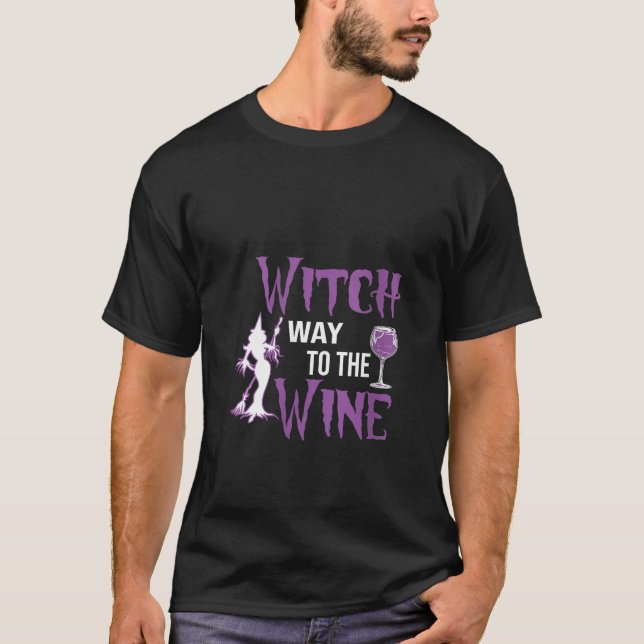 T-shirt Femme Drôle Halloween Sorcière Chemin À Vin Hallo (Devant)