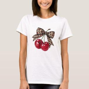 T-Shirt Femme Élégant avec Motif Cerises Rouges –