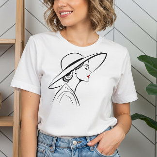 T-shirt Femme élégante en Casquette minimaliste ligne art