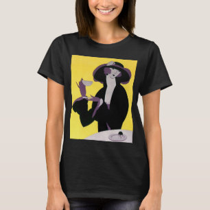 T-shirt Femme Élégante Vintage Buvant un Thé de l'Après-Mi