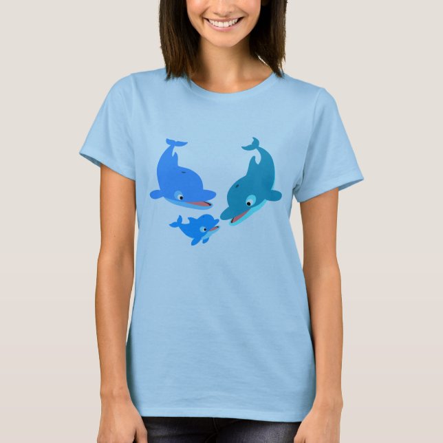 T-shirt femme famille dauphin en caricature mignon (Devant)