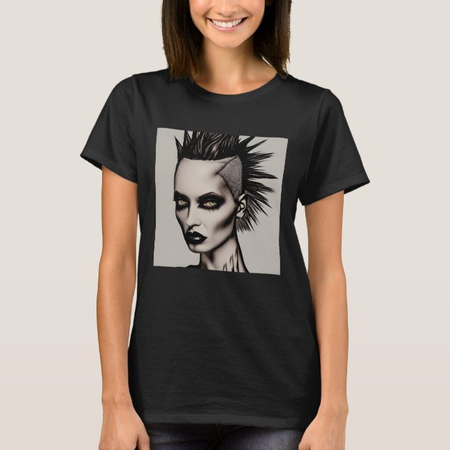 T-shirt Femme féroce en Mohawk et Piercings Punk gothique (Devant)