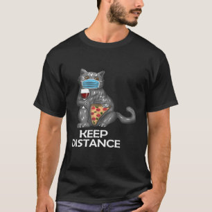 T-shirt Femme Garder distance Drôle chat avec masque rouge