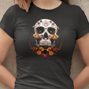 T-shirt Femme Golden Marigold Sugar Skull Mexicaine Crâne