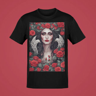 T-shirt Femme gothique Malédiction Rose des ténèbres épine