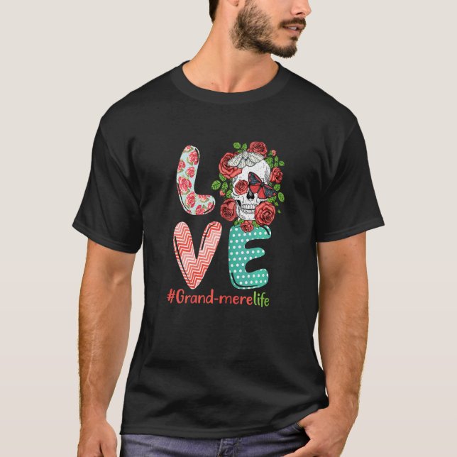T-shirt Femme Grand Mere Vie Amour Grand-mère Crâne Rose C (Devant)