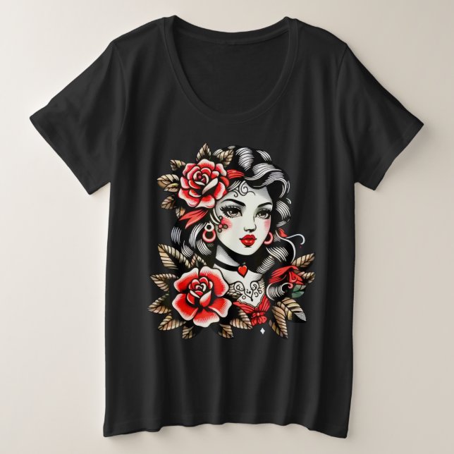 T-Shirt femme grande taille avec des roses (Design devant)