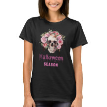 T-shirt femme Halloween avec crâne et roses roses