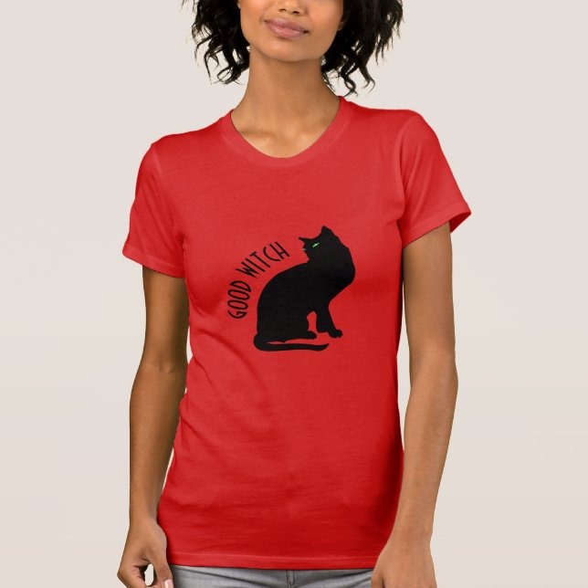 T-shirt femme Halloween Chat noir Bonne sorcière (Devant)
