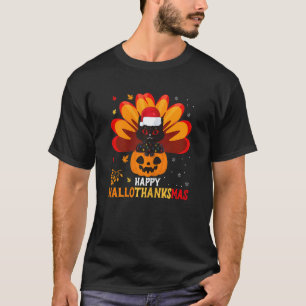 T-shirt Femme Happy Hallothanksmas Chat Noir Avec Lumières