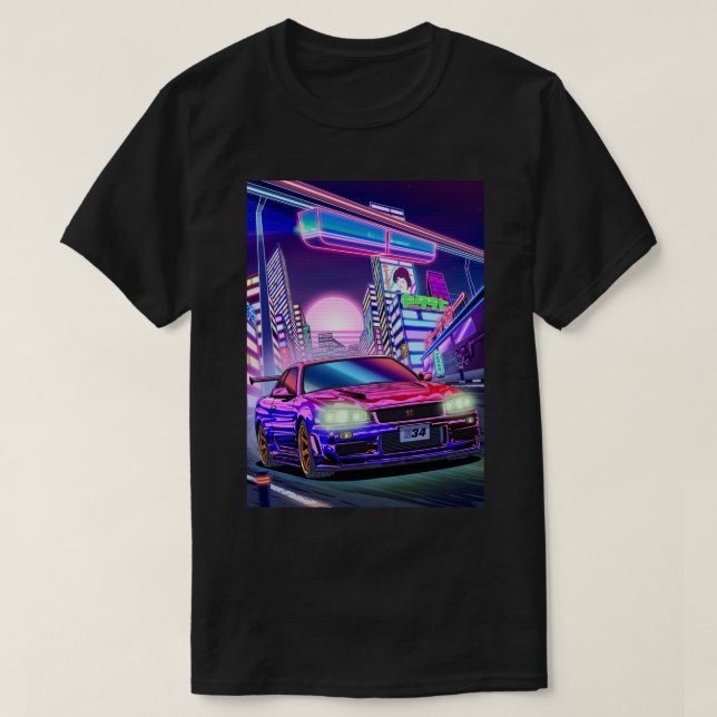 T-shirt Femme Homme Nissan Skyline Gt-R R34 Vaporwave (Design devant)