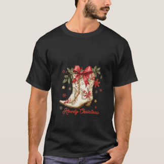 T-shirt Femme Howens Christmas Cowgirl Boots Coquette Bow