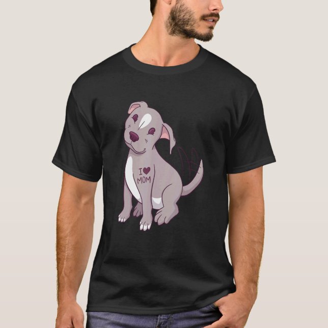 T-shirt Femme I Love Maman Pibull Dog (Devant)