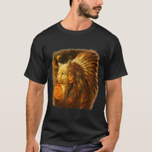T-shirt Femme indienne amérindienne avec Vitag loup blanc