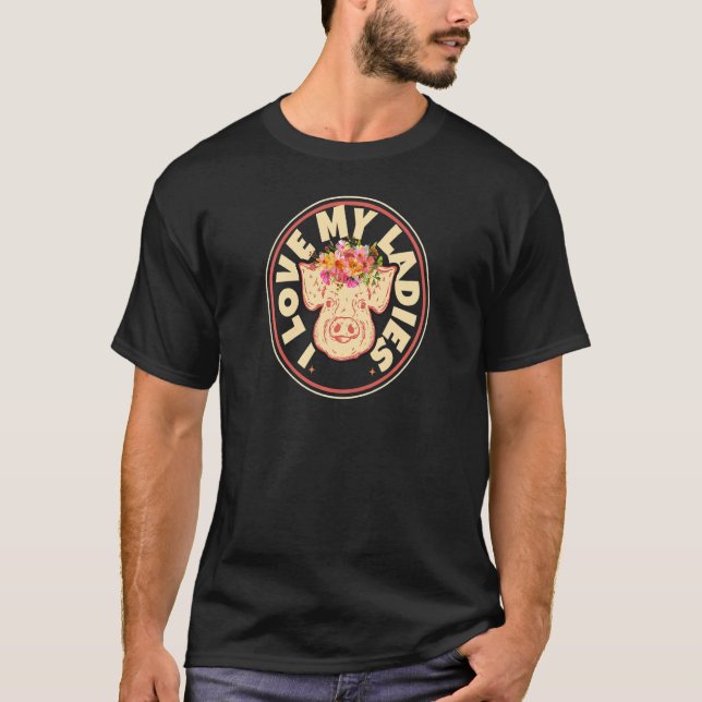 T-shirt Femme J'Aime Mes Dames Cochon Animal Farmer mignon (Devant)