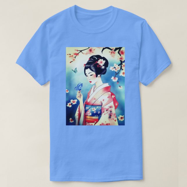 T-shirt Femme japonaise avec un papillon bleu (Design devant)