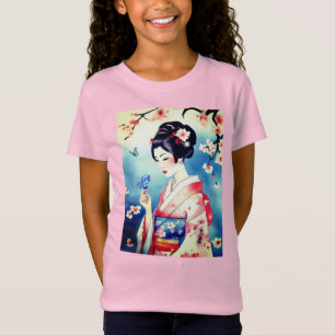 T-Shirt Femme japonaise avec un papillon bleu