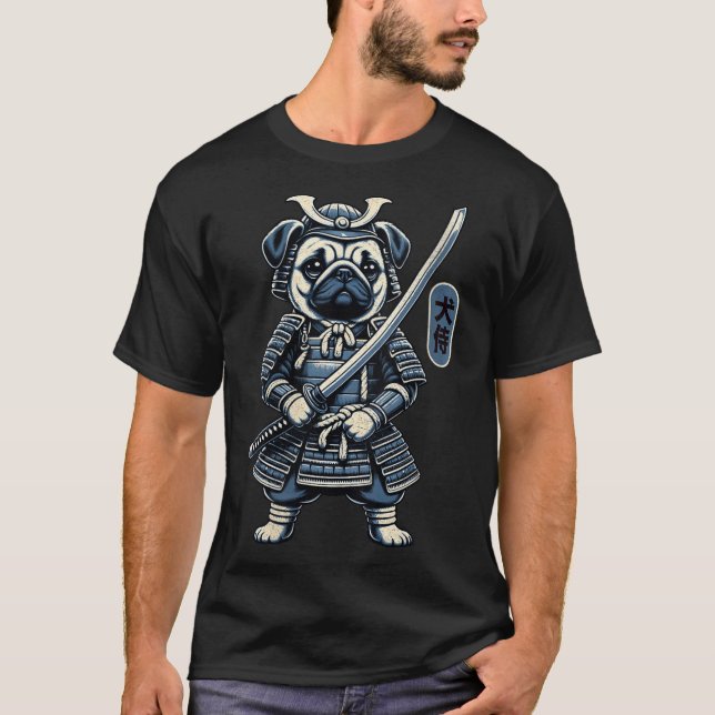 T-shirt Femme Japonaise Samurai Dog Tattoo, Chien Carlin K (Devant)