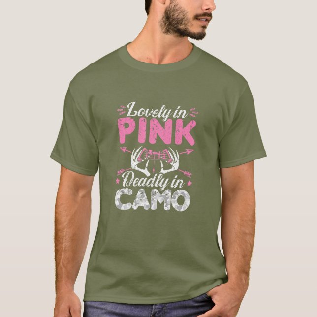 T-shirt Femme Jolie En Rose Mort À Camo, Chasse À La Bow (Devant)
