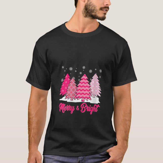 T-shirt Femme Joyeux Et Rose Clair Arbre De Noël Costumes (Devant)