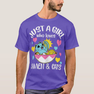 T-shirt Femme Juste Une Fille Qui Aime Ramen Et Chats Drôl
