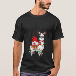 T-shirt Femme Lama Noël Éclairage Drôle Gnome À Cheval Lam