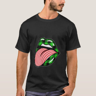 T-shirt Femme Le Noël Vert Plaid Sucre de canne Lips Co