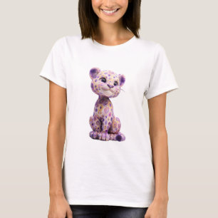 T-shirt Femme Léopard Cub Motif Tourbillon Violet Fantaisi
