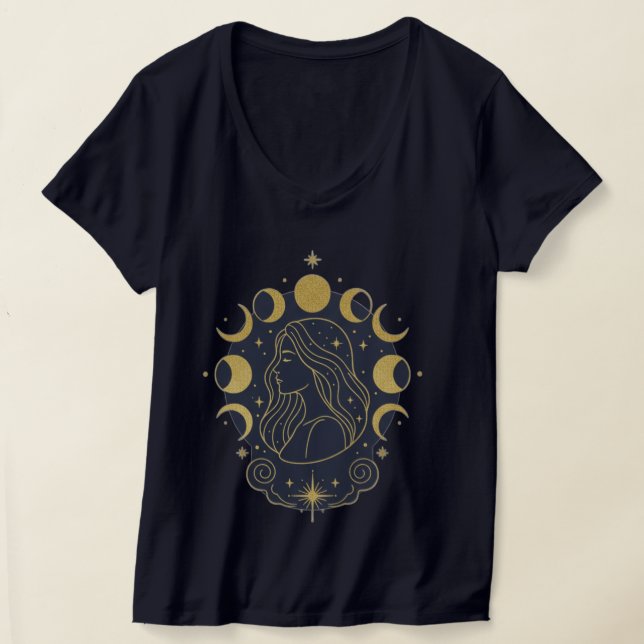 T-Shirt Femme Lune & Étoiles Déesse Céleste (Poser)