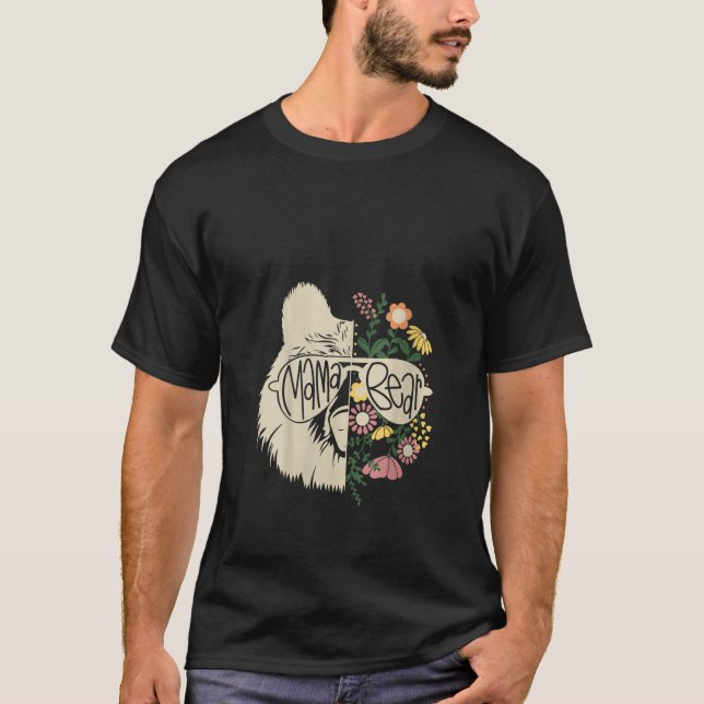 T-shirt Femme Mama Ours Demi Ours Demi Fleur Hippie Maman (Devant)