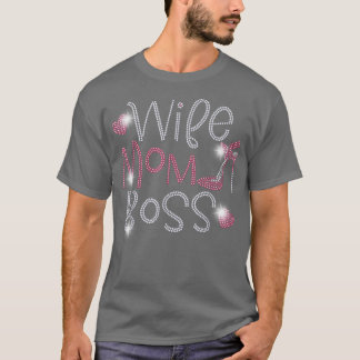 T-shirt Femme Maman Boss Bling Rhinestone Drôle Anniversai