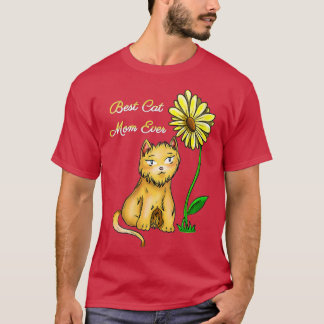 T-shirt Femme Meilleur Chat Maman Ever Sunflower Chat Mama