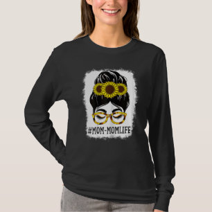 T-shirt Femme Messy Bun Maman Vie Grand-mère Fleurs de sol