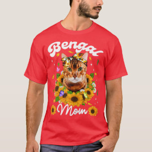 T-shirt Femme mignonne Bengale Chat Maman tournesol Fête d
