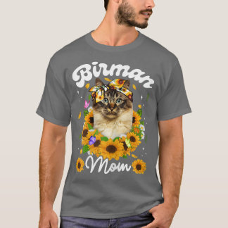 T-shirt Femme mignonne Birman Chat Maman Tournesol Fête de