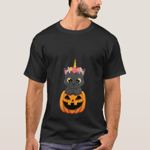 T-shirt Femme mignonne Chat noir Citrouille Unicorn Hallow