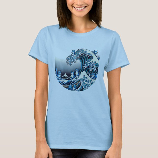 T-shirt Femme mignonne vague de chats bleus pour Kamala Ha (Devant)