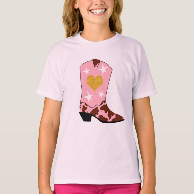 T-shirt Femme moderne Pink Cowgirl Western Boot Girl (Devant)