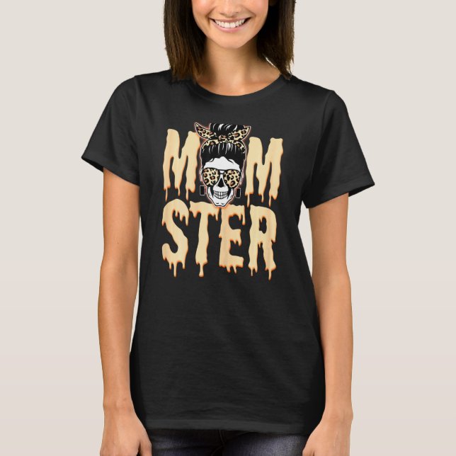 T-shirt Femme Momster Crâne Maman Monster Orange Leopard H (Devant)