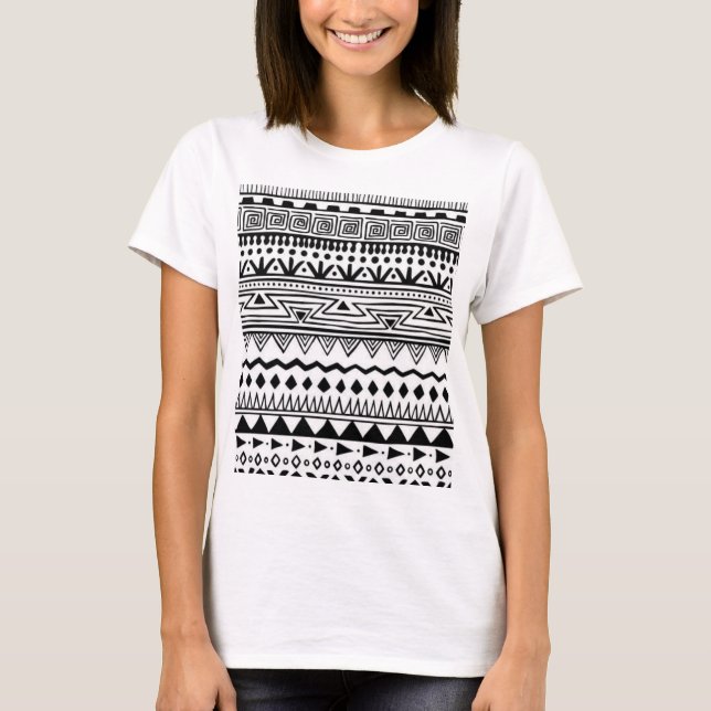 T-shirt Femme Motif amérindienne noire et blanche (Devant)