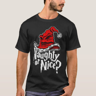 T-shirt Femme Naughty ou Nice Trié Casquette de Noël VNeck