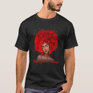 T-shirt Femme Noir Melanin Rouge Ruban Marfan Syndrome Aw