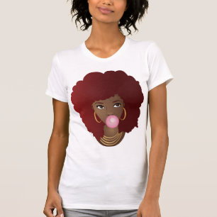 T-shirt Femme noire, Afro rouge, Bubblegum rose