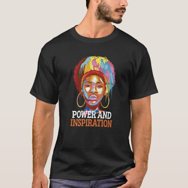 T-shirt Femme Noire Avec Puissance Et Inspiration (Devant)