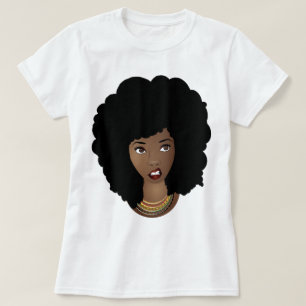 T-shirt Femme Noire, Cheveux Naturels, Expression Agacée