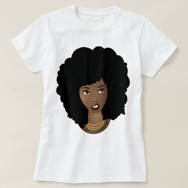 T-shirt Femme Noire, Cheveux Naturels, Expression Agacée (Design devant)
