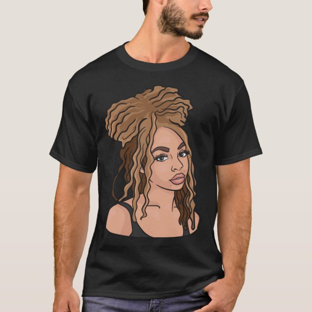T-shirt Femme noire Cheveux naturels Golden Locs (Devant)